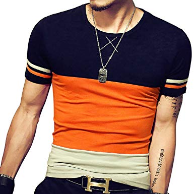 LOGEEYAR Mens Cotton Fitted Short-Sleeve Contrast Color Stitching T ...