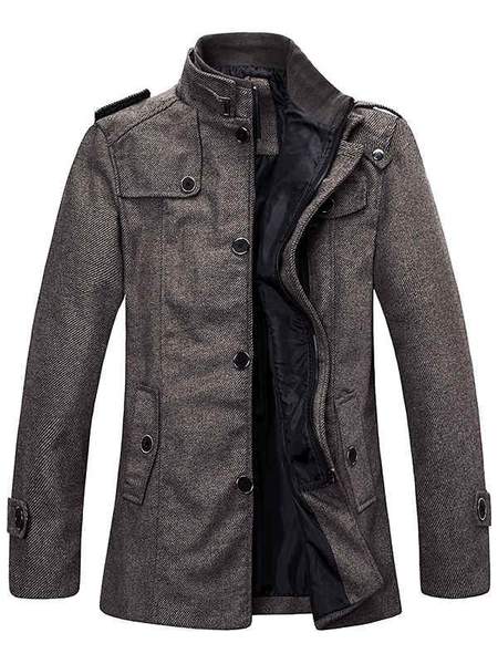 Wantdo Men’s Wool Blend Jacket Stand Collar Windproof Pea Coat