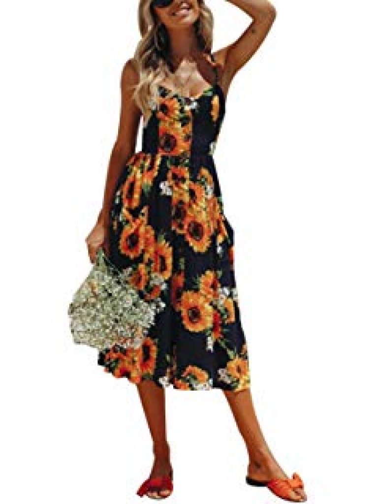 SWQZVT Women's Dress Summer Spaghetti Strap Sundress Casual Floral Midi ...