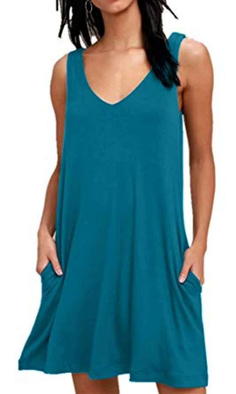 BISHUIGE Women Summer Casual T Shirt Dresses Beach Cover up Plain ...