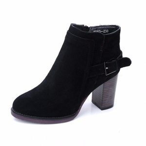 Chunky Heel Buckle Zipper Ankle Casual British Style Boots For Women