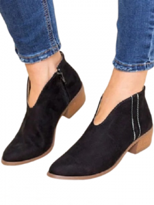 Plus Size Women Casual Comfy Suede V Shape Chunky Heel Zip Ankle Boots