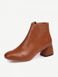 Stacked Heel Zipper Ankle Boots For Women