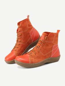 Suede Splicing Lace Up Slip Resistant Ankle Casual Boots For Women