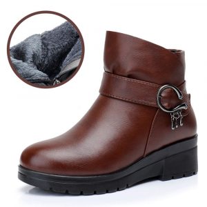 Women Wearable Leather Warm Lined Zipper Ankle Boots