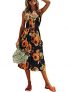 SWQZVT Women’s Dress Summer Spaghetti Strap Sundress Casual Floral Midi Backless Button Up Swing Dresses with Pockets S-3XL