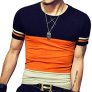 LOGEEYAR Mens Cotton Fitted Short-Sleeve Contrast Color Stitching T-Shirt