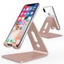 [Updated Solid Version] OMOTON Desktop Cell Phone Stand Tablet Stand, Advanced 4mm Thickness Aluminum Stand Holder for Mobile Phone and Tablet (Up to 10.1 inch), Rose Gold by OMOTON