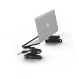 Pwr Laptop Table Stand Adjustable Riser: Portable with Mouse Pad Fully Ergonomic Mount Ultrabook Macbook Notebook Light Weight Aluminum Black Bed Tray Desk Book Fans Up to 17″ by PWR+